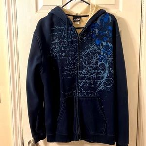 Mens Navy Graphic Zip Up Hoodie, Size XL